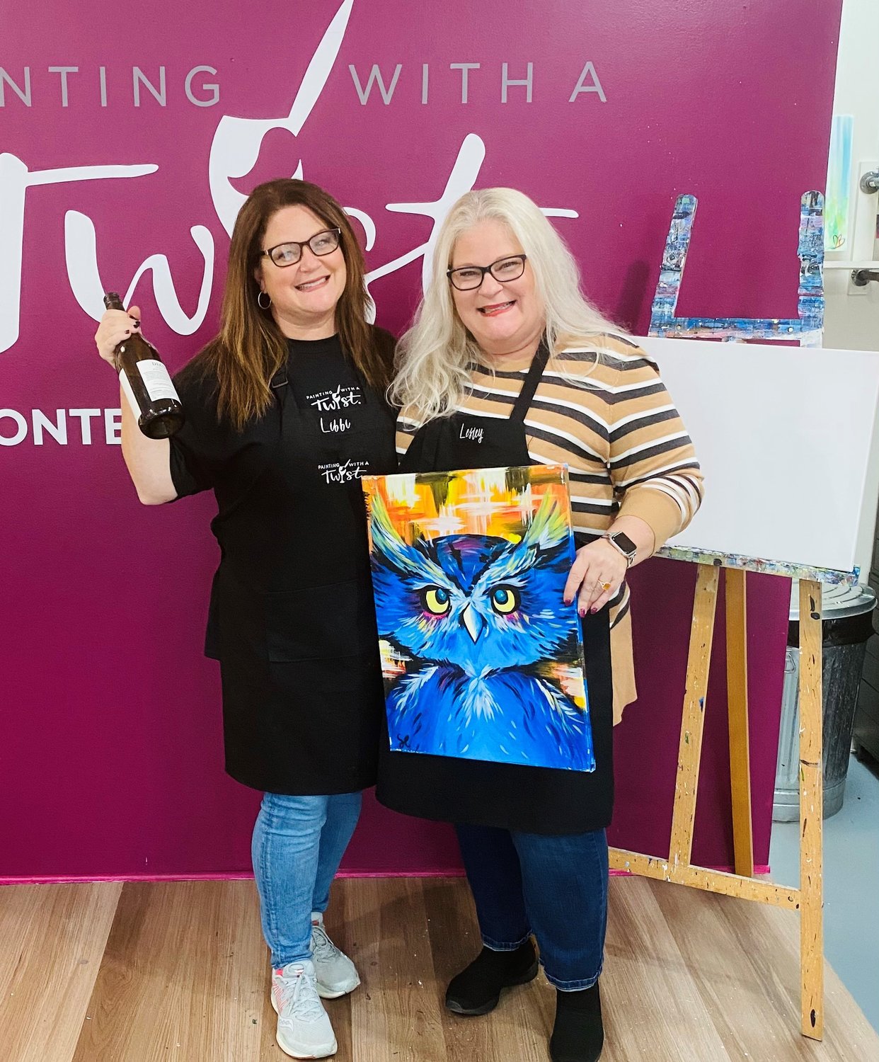 Libbi Vitel-Poole, left, and sister Lesley Vitel opened their first Painting With a Twist franchise in 2021. They have since added a second location.